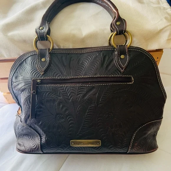 American West Vintage Leather Handbag Tooled Leather/ Animal Print Hair On/Studs - Picture 5 of 15